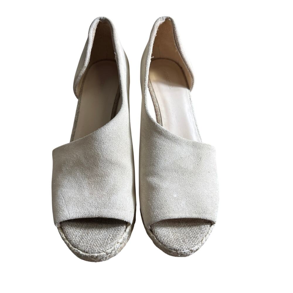 Vince Light Tan Suede Asymmetrical Wedge Peep Toe Shoes Sz8